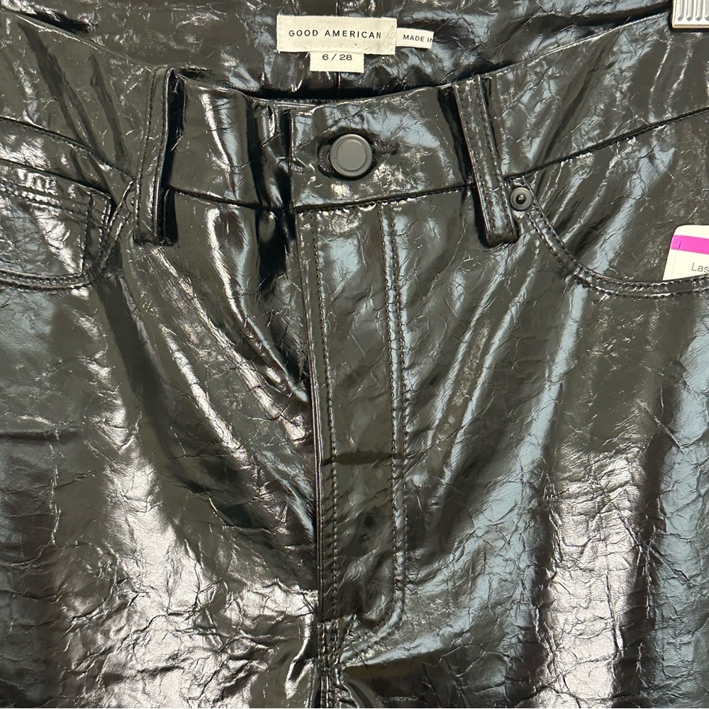 Good American Good Classic Boot Cut Pants Vinyl Faux Leather High Rise Black 6 - Picture 7 of 14